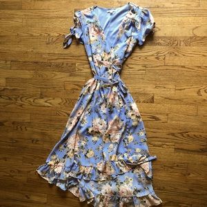 Blue Floral Maxi Wrap Dress